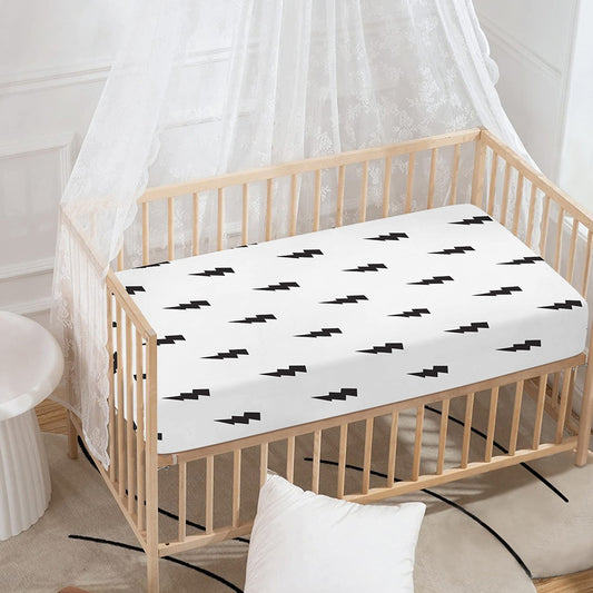 White And Black Lightning Pattern Print Baby Crib Sheet