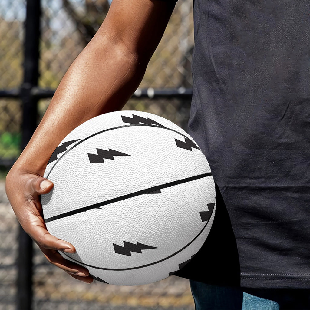 White And Black Lightning Pattern Print Basketball