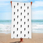 White And Black Lightning Pattern Print Beach Towel