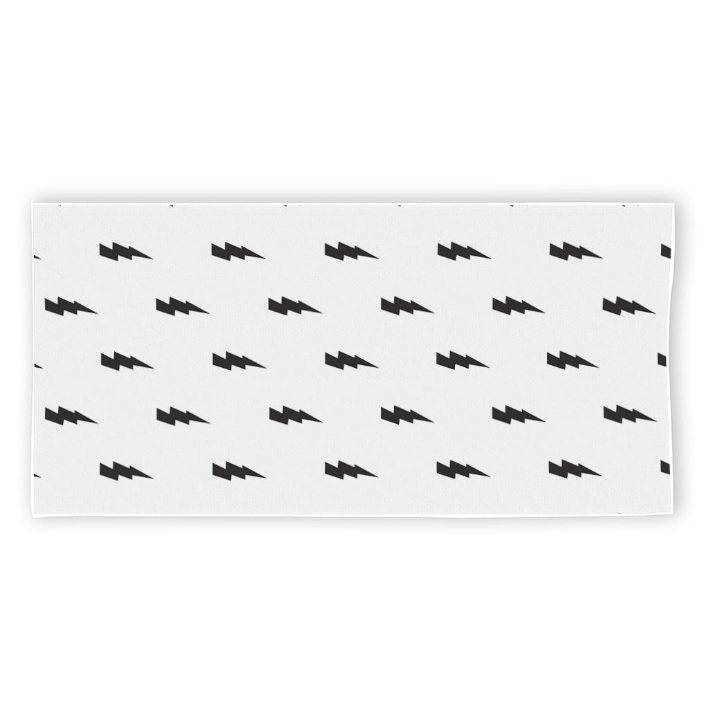 White And Black Lightning Pattern Print Beach Towel