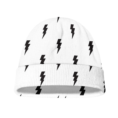 White And Black Lightning Pattern Print Beanie