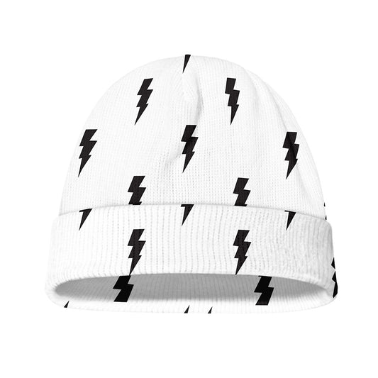 White And Black Lightning Pattern Print Beanie
