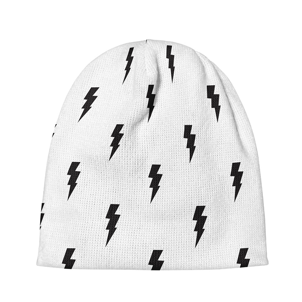 White And Black Lightning Pattern Print Beanie