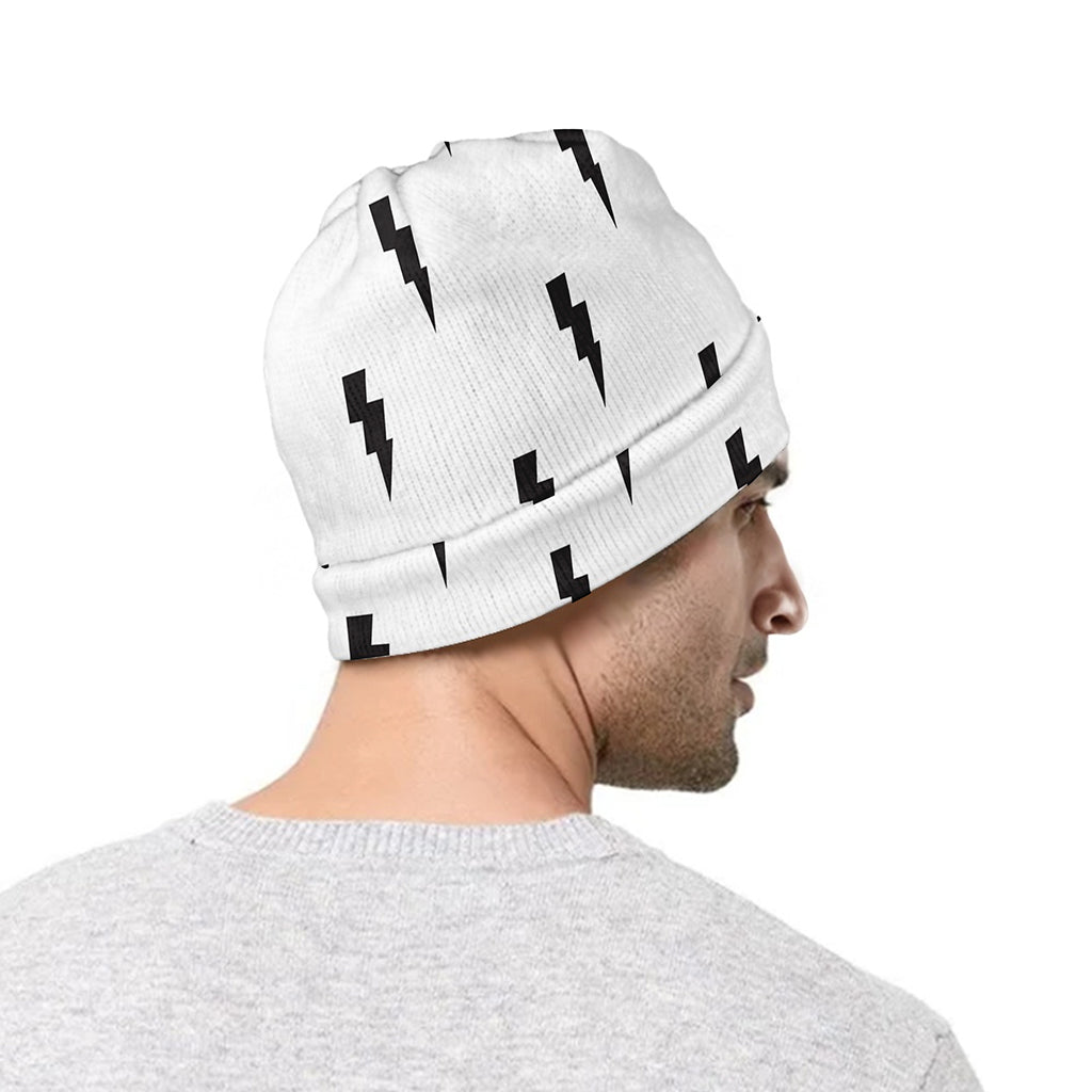 White And Black Lightning Pattern Print Beanie