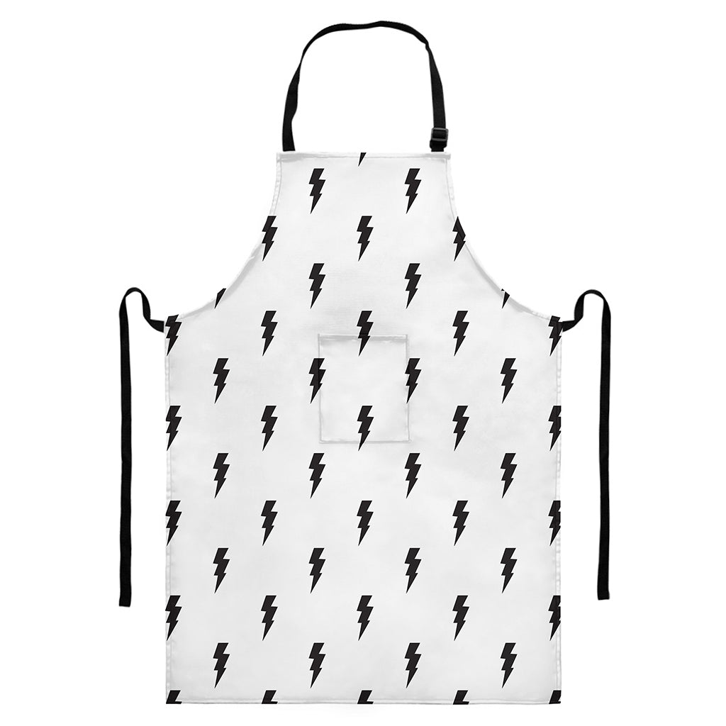 White And Black Lightning Pattern Print Bib Apron With Pocket