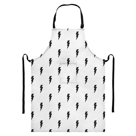 White And Black Lightning Pattern Print Bib Apron With Pocket