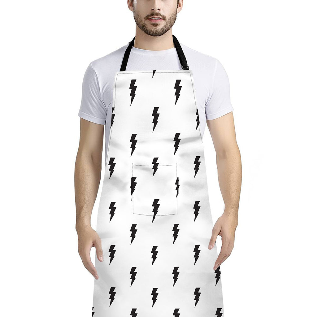White And Black Lightning Pattern Print Bib Apron With Pocket