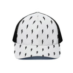 White And Black Lightning Pattern Print Black Mesh Trucker Cap