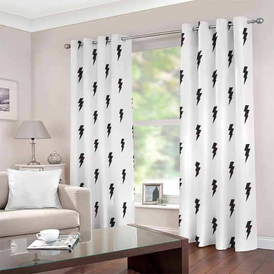White And Black Lightning Pattern Print Blackout Grommet Curtains