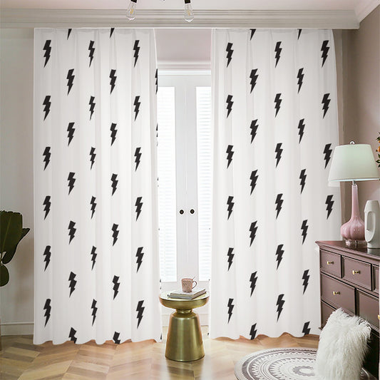 White And Black Lightning Pattern Print Blackout Pencil Pleat Curtains