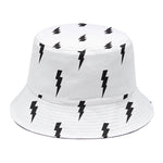 White And Black Lightning Pattern Print Bucket Hat
