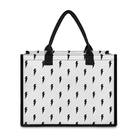White And Black Lightning Pattern Print Canvas Tote Bag