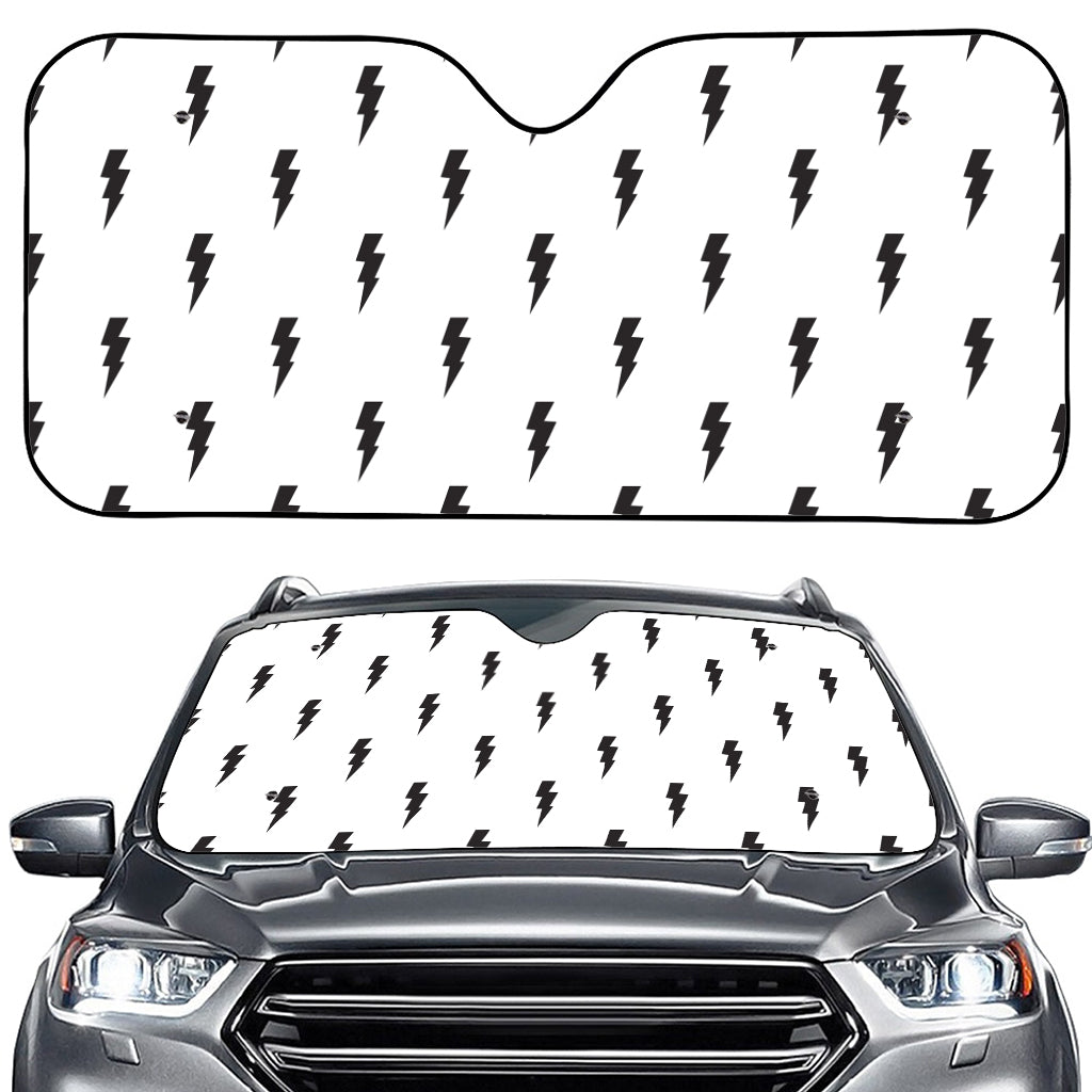 White And Black Lightning Pattern Print Car Windshield Sun Shade