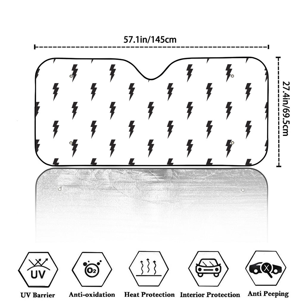 White And Black Lightning Pattern Print Car Windshield Sun Shade