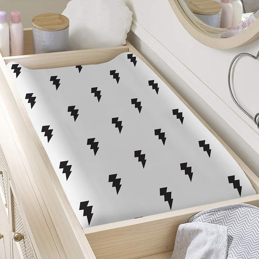 White And Black Lightning Pattern Print Changing Pad Cover