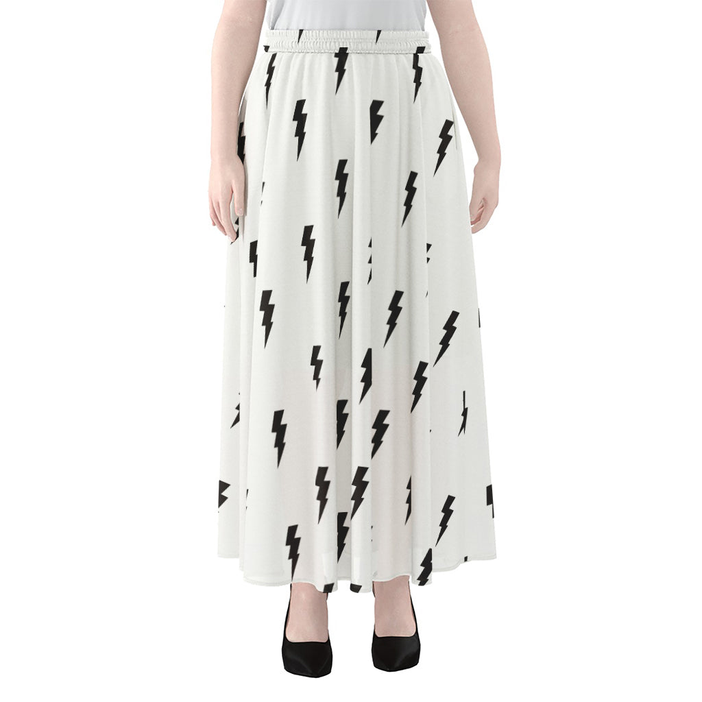 White And Black Lightning Pattern Print Chiffon Maxi Skirt