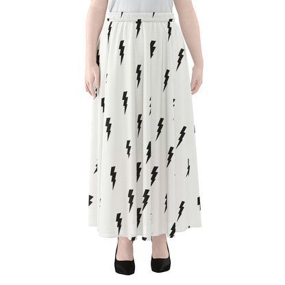 White And Black Lightning Pattern Print Chiffon Maxi Skirt