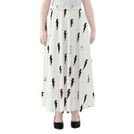 White And Black Lightning Pattern Print Chiffon Maxi Skirt