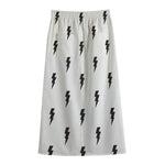 White And Black Lightning Pattern Print Cotton Front Slit Maxi Skirt