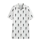 White And Black Lightning Pattern Print Cotton Hawaiian Shirt