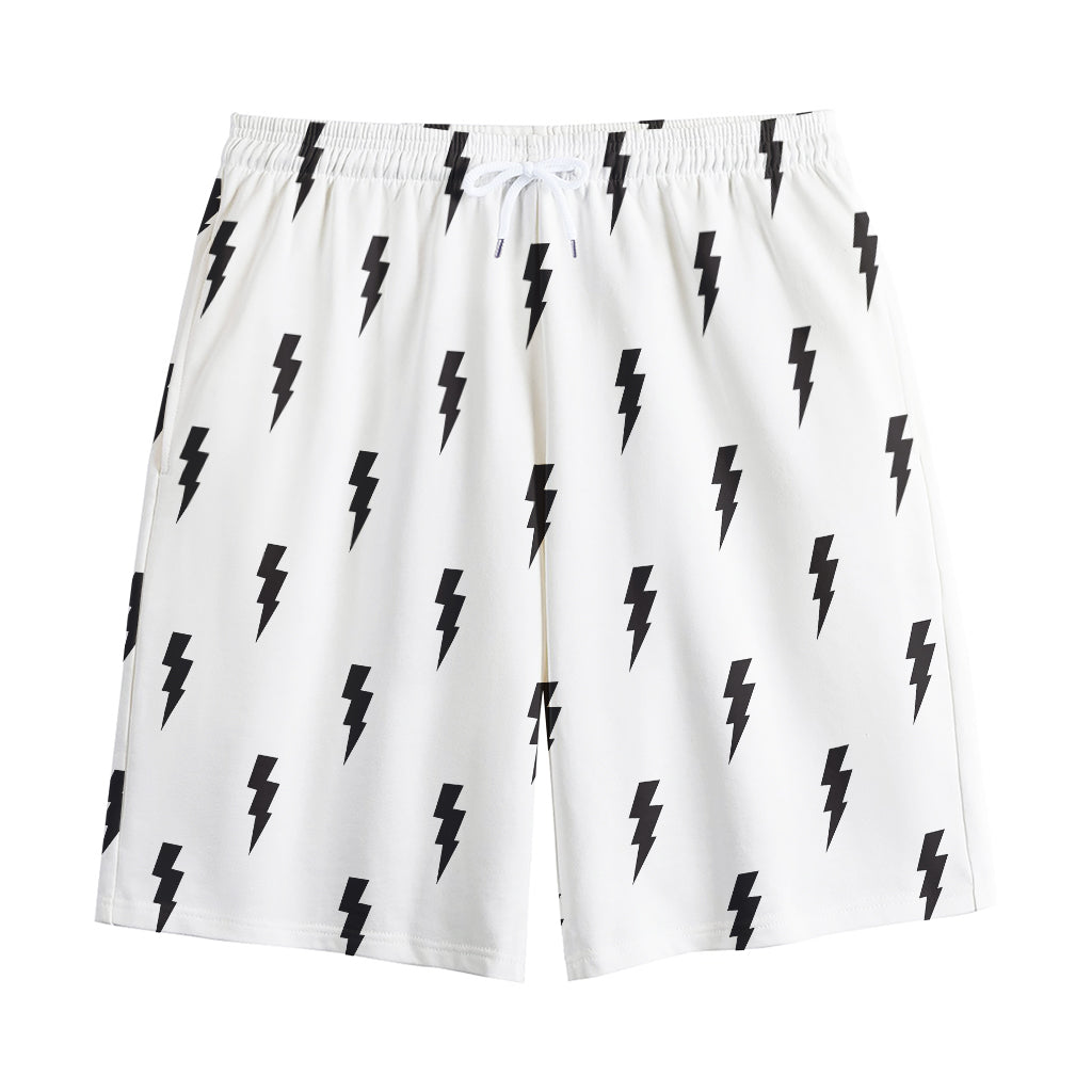 White And Black Lightning Pattern Print Cotton Shorts