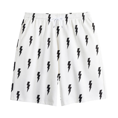 White And Black Lightning Pattern Print Cotton Shorts