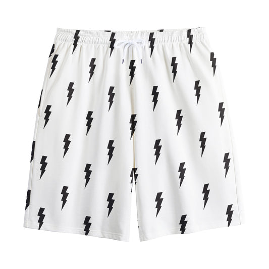 White And Black Lightning Pattern Print Cotton Shorts