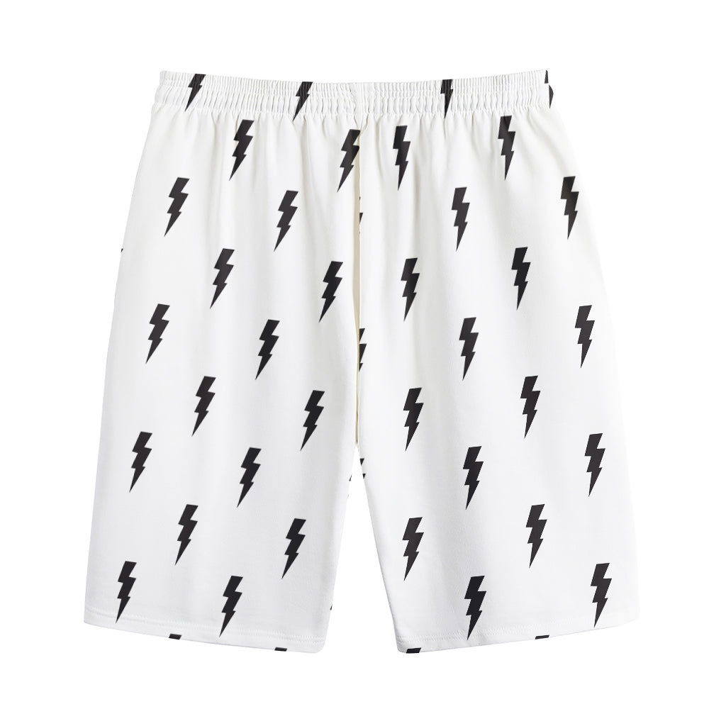 White And Black Lightning Pattern Print Cotton Shorts