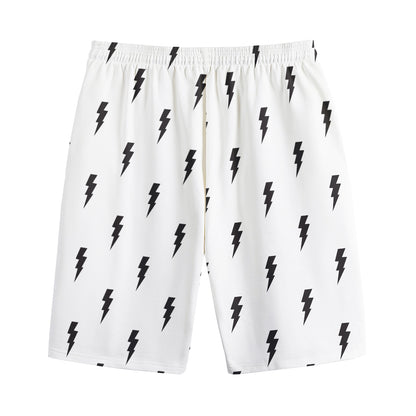 White And Black Lightning Pattern Print Cotton Shorts