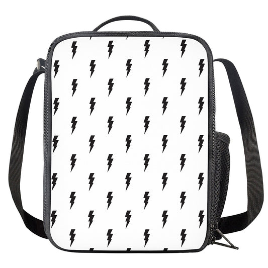 White And Black Lightning Pattern Print Crossbody Lunch Bag