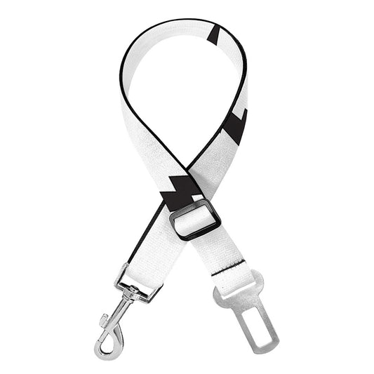 White And Black Lightning Pattern Print Dog Seat Belt