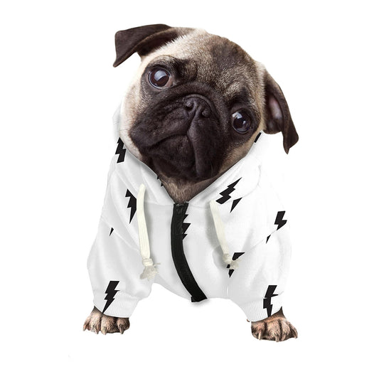 White And Black Lightning Pattern Print Dog Zip Up Hoodie