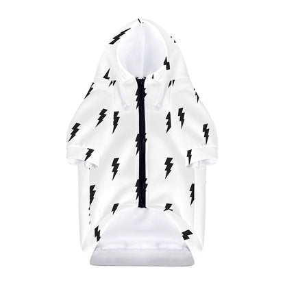 White And Black Lightning Pattern Print Dog Zip Up Hoodie