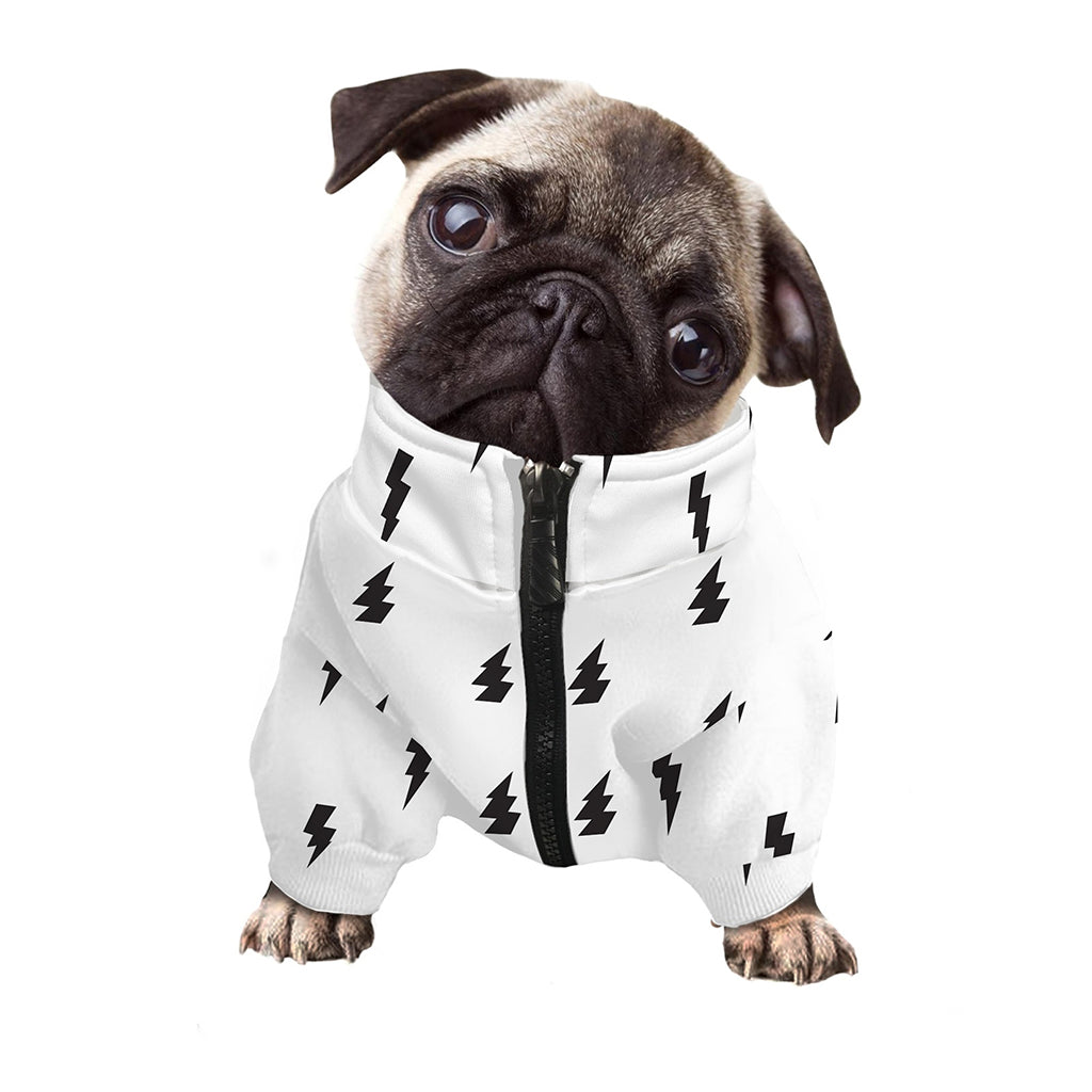White And Black Lightning Pattern Print Dog Zip Up Jacket