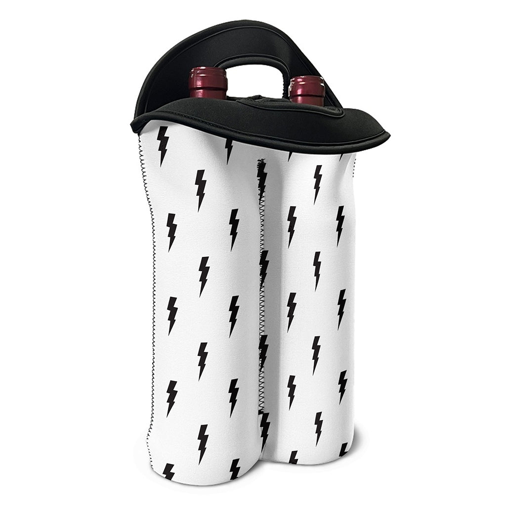 White And Black Lightning Pattern Print Double Neoprene Wine Tote