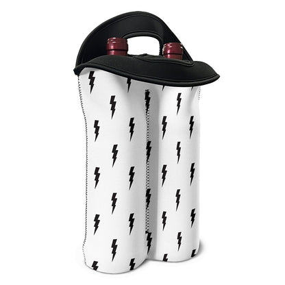 White And Black Lightning Pattern Print Double Neoprene Wine Tote