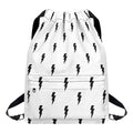 White And Black Lightning Pattern Print Drawstring Backpack