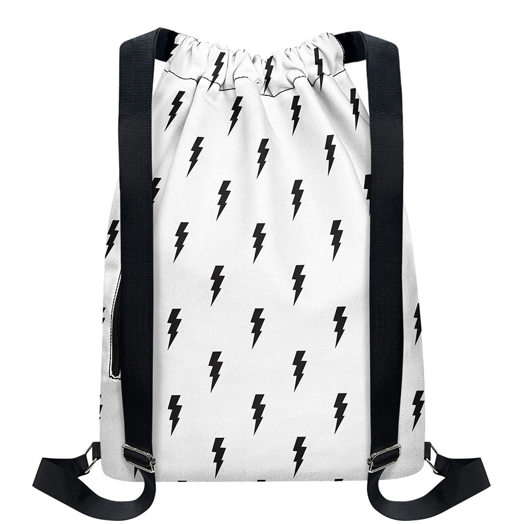 White And Black Lightning Pattern Print Drawstring Backpack