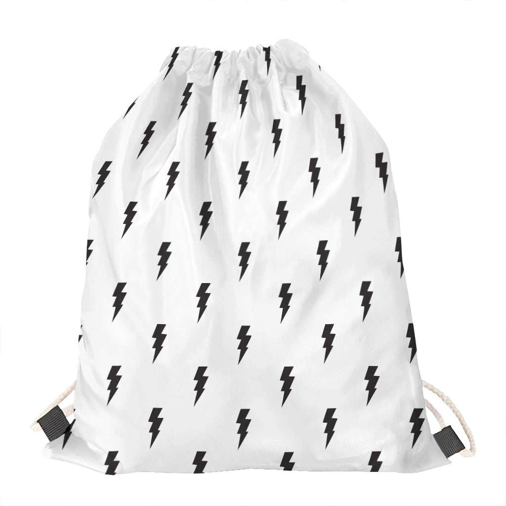 White And Black Lightning Pattern Print Drawstring Bag
