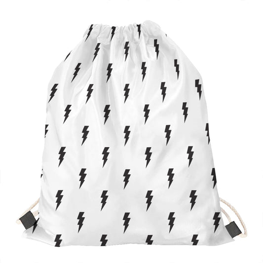 White And Black Lightning Pattern Print Drawstring Bag