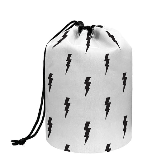 White And Black Lightning Pattern Print Drawstring Makeup Bag