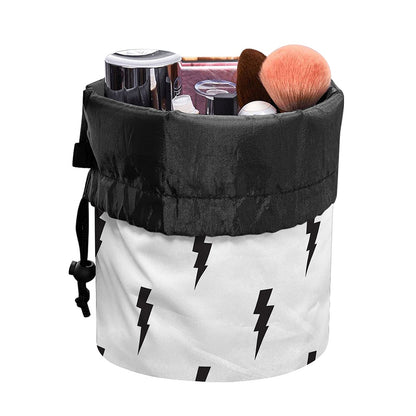 White And Black Lightning Pattern Print Drawstring Makeup Bag