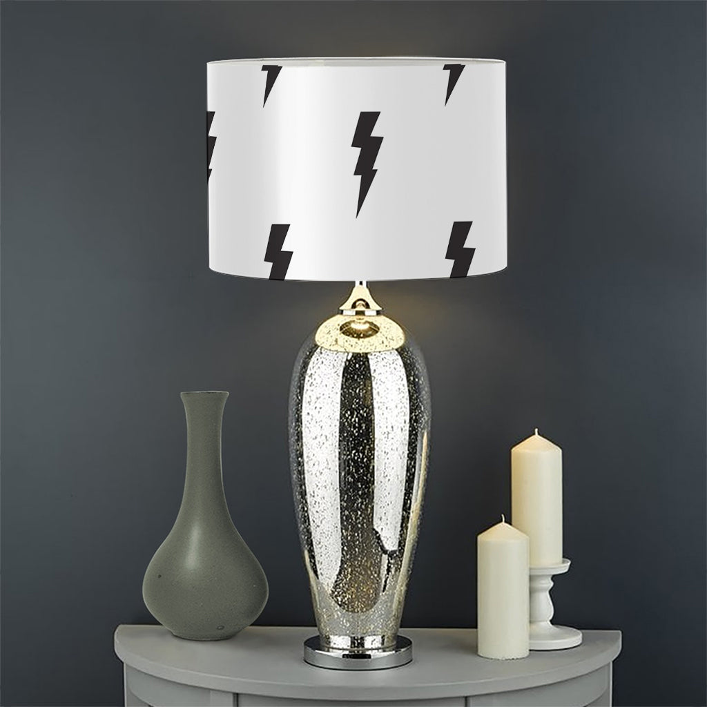 White And Black Lightning Pattern Print Drum Lamp Shade
