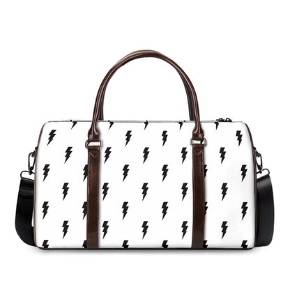 White And Black Lightning Pattern Print Duffle Bag