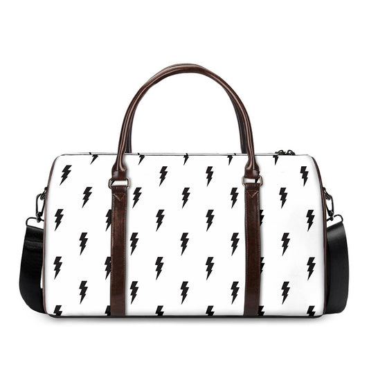 White And Black Lightning Pattern Print Duffle Bag