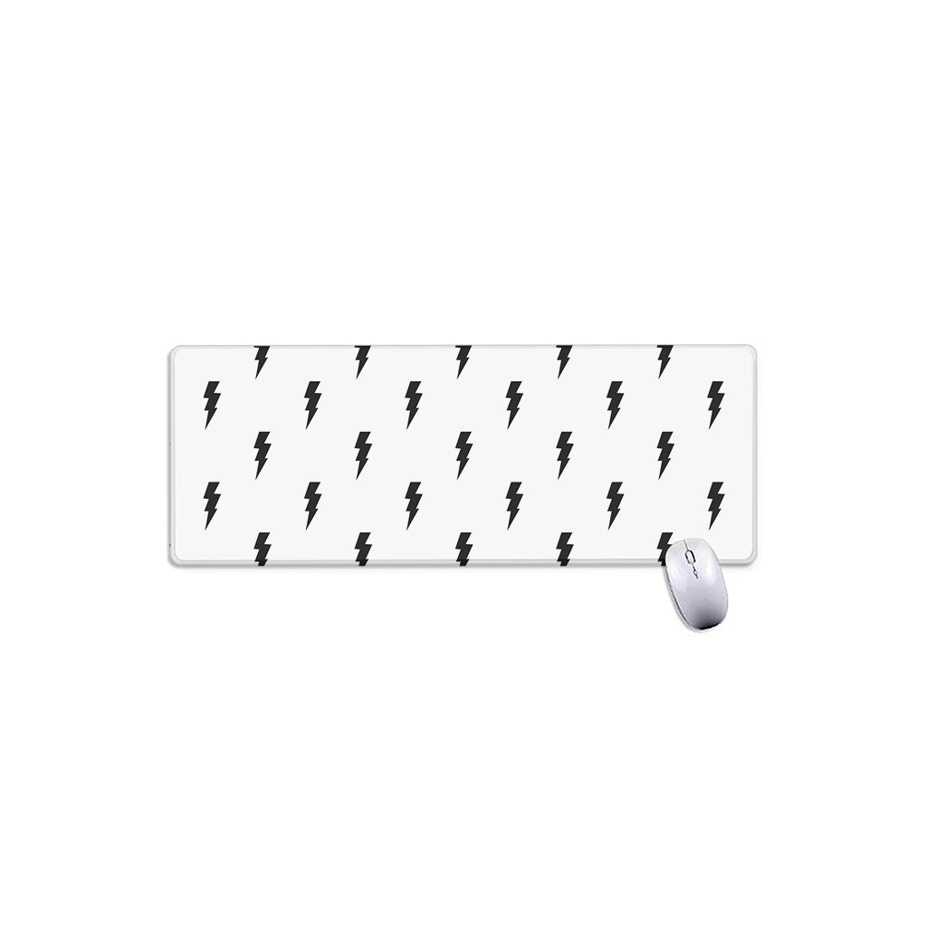 White And Black Lightning Pattern Print Extended Mouse Pad