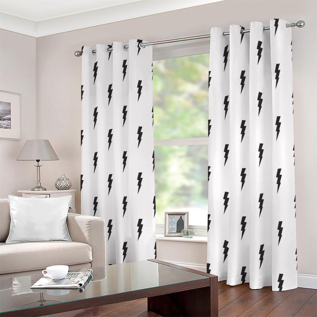 White And Black Lightning Pattern Print Extra Wide Grommet Curtains