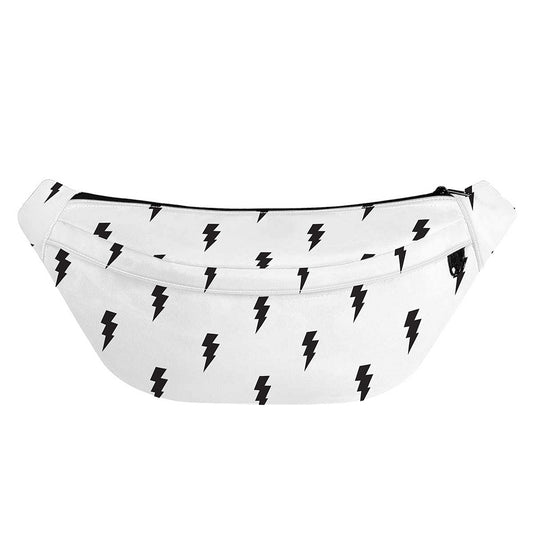 White And Black Lightning Pattern Print Fanny Pack
