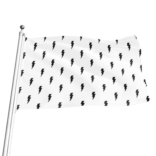 White And Black Lightning Pattern Print Flag