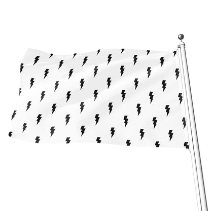 White And Black Lightning Pattern Print Flag
